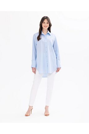 پیراهن آبی زنانه یقه پیراهنی SEÇİLSTORE - کد 879680316