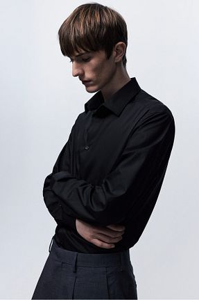 پیراهن مشکی مردانه یقه پیراهنی H&M - کد 877378847