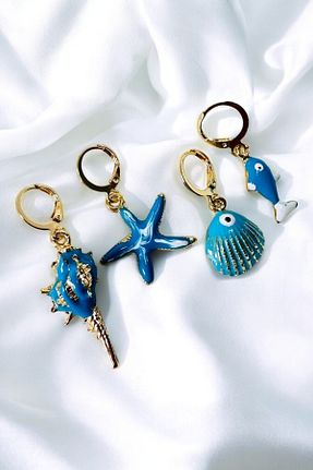 گوشواره جواهر فیروزه ای پوشش لاکی PETEK AKSESUAR - کد 705214826