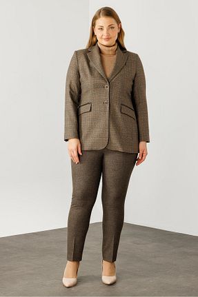 کت قهوه ای زنانه سایز بزرگ Moda İlgi - کد 879932952