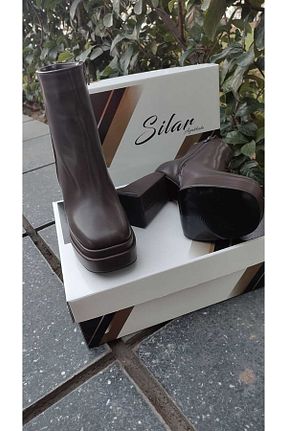 بوت / نیم بوت قهوه ای زنانه پاشنه ضخیم SİLAR - کد 879928755
