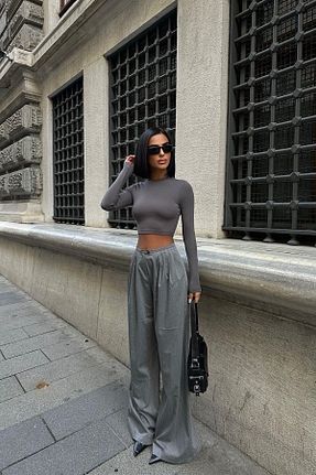 بلوز طوسی زنانه ساده YOUR NAME - کد 879930783