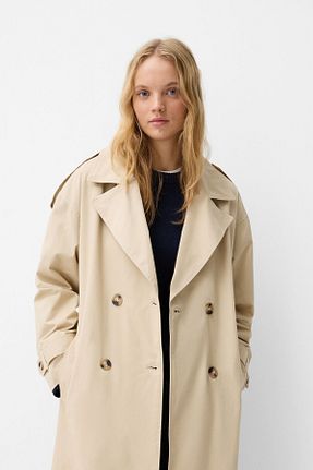 ترنچکت قهوه ای زنانه پنبه ای Bershka - کد 879948714