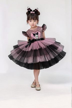 لباس مجلسی و فارغ التحصیلی صورتی بچه گانه توری ABİYEKİDS - کد 878593567