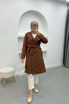 ترنچکت حجاب قهوه ای زنانه بدون آستر Pardesü Dünyası - کد 880000182
