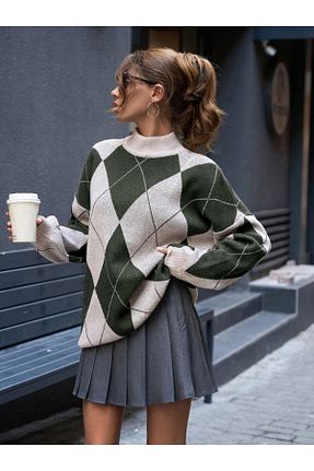 پلیور رنگی زنانه اورسایز Dier Moda - کد 880003667