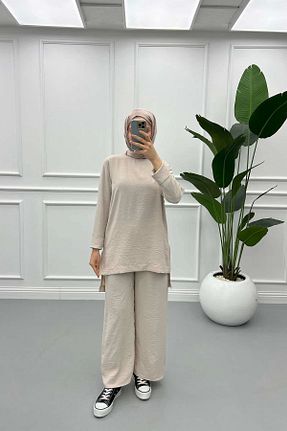 ست بالاتنه و پائین تنه بژ زنانه بافتنی Pardesü Dünyası - کد 816212414