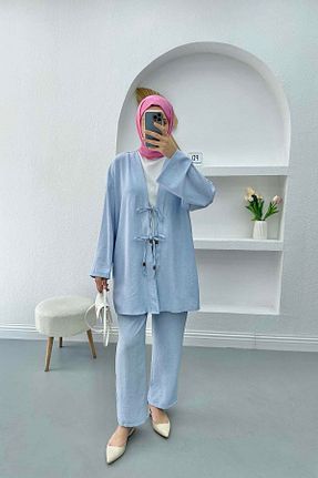 ست بالاتنه و پائین تنه آبی زنانه بافتنی Pardesü Dünyası - کد 856359435