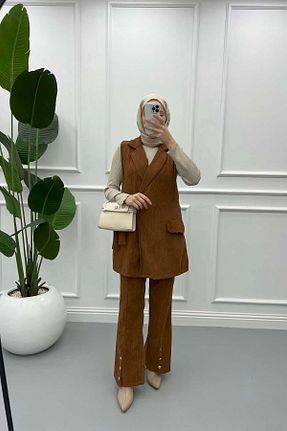ست بالاتنه و پائین تنه قهوه ای زنانه بافتنی Pardesü Dünyası - کد 816212362