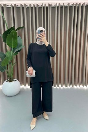 ست بالاتنه و پائین تنه مشکی زنانه بافتنی Pardesü Dünyası - کد 856358360