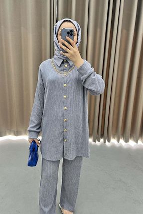 ست بالاتنه و پائین تنه طوسی زنانه بافتنی Pardesü Dünyası - کد 877889016