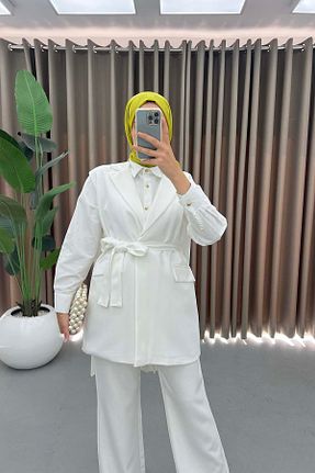 ست بالاتنه و پائین تنه سفید زنانه بافتنی Pardesü Dünyası - کد 856361947