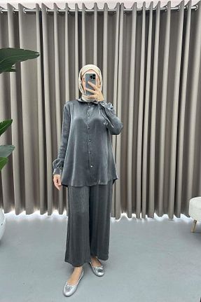 ست بالاتنه و پائین تنه طوسی زنانه بافتنی Pardesü Dünyası - کد 877881652