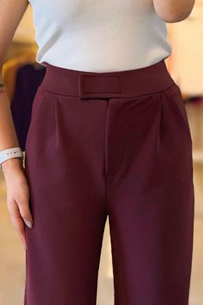 شلوار پارچه ای زرشکی زنانه بلند bb butik basic - کد 877910221