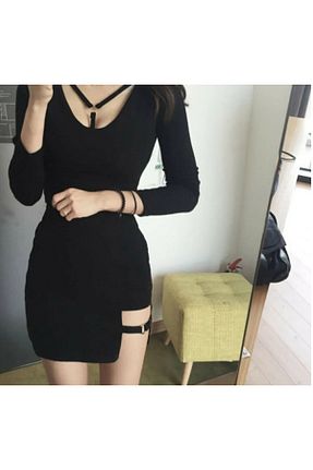 دامن سایز بزرگ مشکی زنانه پارچه MAROVOAY - کد 877951260