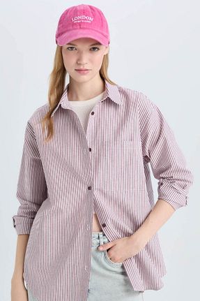 پیراهن زرشکی زنانه اورسایز Defacto - کد 877981196