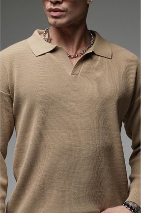 پلیور بژ مردانه ساده Butik - کد 878128659