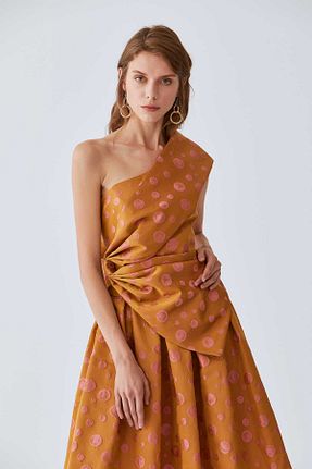 بلوز نارنجی زنانه Puantiyeli Roman - کد 702065843