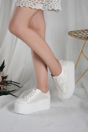 کفش مجلسی سفید زنانه پاشنه ضخیم ALPELLİ - کد 69466172
