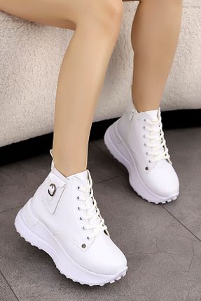 بوت / نیم بوت سفید زنانه چرم مصنوعی Mamito Ayakkabı - کد 878321500