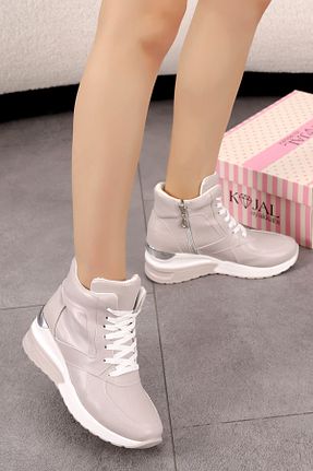 بوت / نیم بوت بژ زنانه چرم مصنوعی kajal ayakkabı - کد 878356086
