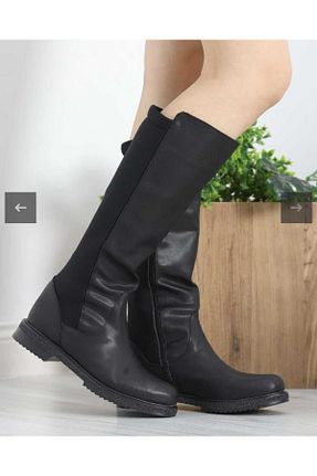 چکمه مشکی زنانه چرم مصنوعی ESOBEYBİ - کد 878360760