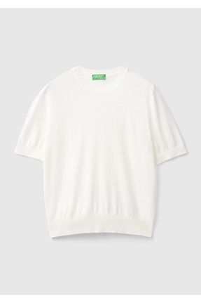 پلیور سفید زنانه ساده United Colors of Benetton - کد 848758309
