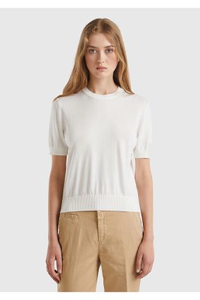 پلیور سفید زنانه ساده United Colors of Benetton - کد 848758309