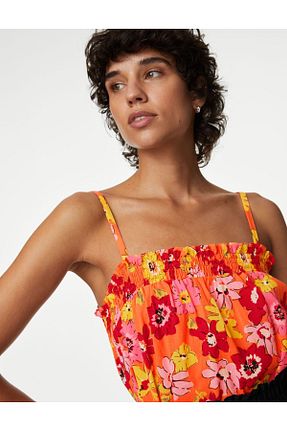 بلوز نارنجی زنانه طرح دار Marks & Spencer - کد 745590004