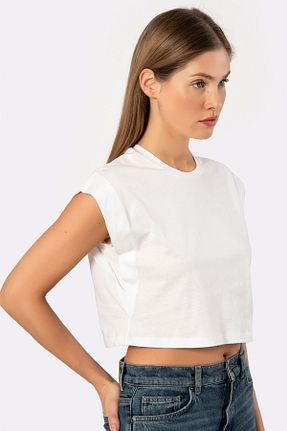 تیشرت سفید زنانه کراپ Türen - کد 750613858