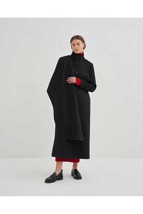 پالتو پشمی مشکی زنانه اسلیم QOOQ STORE - کد 878534967