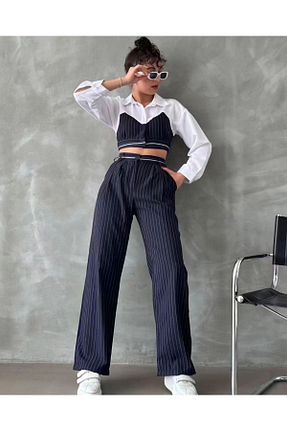 ست بالاتنه و پائین تنه سرمه ای زنانه بافتنی MODA - کد 878566692