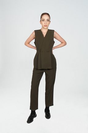 شلوار پارچه ای خاکی زنانه فاق نرمال Rebellion - کد 863647561