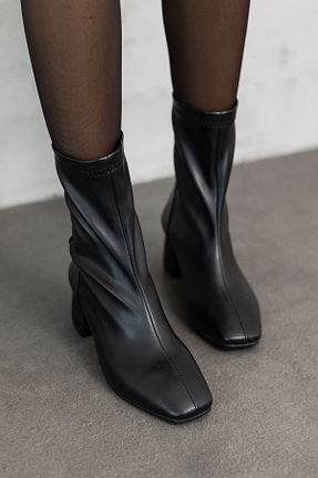بوت / نیم بوت مشکی زنانه چرم مصنوعی MYPOPPİSHOES - کد 878585125