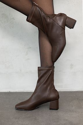 بوت / نیم بوت قهوه ای زنانه چرم مصنوعی MYPOPPİSHOES - کد 878589859