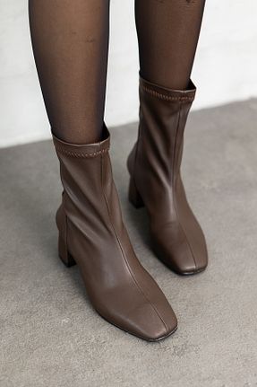 بوت / نیم بوت قهوه ای زنانه چرم مصنوعی MYPOPPİSHOES - کد 878589859