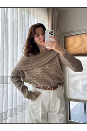 پلیور قهوه ای زنانه ساده Home - کد 878602499