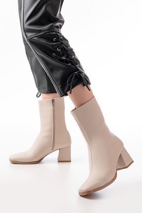 بوت / نیم بوت بژ زنانه چرم مصنوعی Mida Shoes - کد 878625921