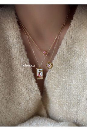گردنبند جواهر زرد زنانه پوشش لاکی aksesuaris - کد 878623220