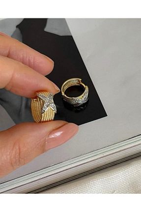 گوشواره استیل (فولاد) طلائی زنانه رودیوم DENİZ - کد 666360018