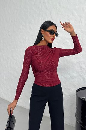 بلوز زرشکی زنانه چاپی LACHT - کد 878707401