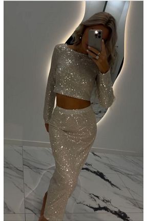 ست بالاتنه و پائین تنه بژ زنانه بافتنی asyadabutik - کد 878724692