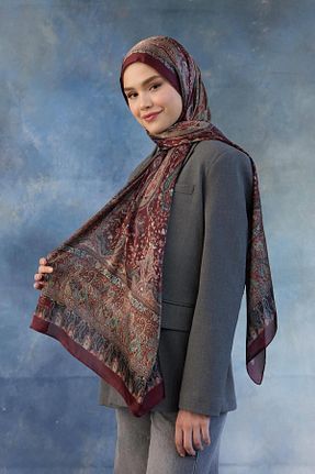 شال زرشکی زنانه پنبه پلی استر İpekhan - کد 878837588