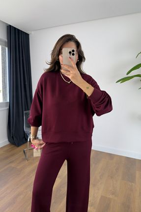 ست بالاتنه و پائین تنه زرشکی زنانه رگولار BİRCANÇİL - کد 878846084