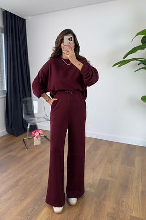 ست بالاتنه و پائین تنه زرشکی زنانه رگولار BİRCANÇİL - کد 878846084
