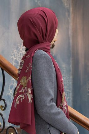 شال زرشکی زنانه Medine İpeği Vissona - کد 878952696