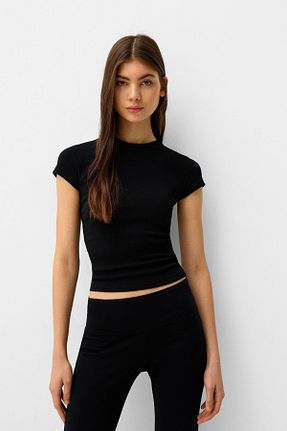 تیشرت مشکی زنانه رگولار Bershka - کد 883462338