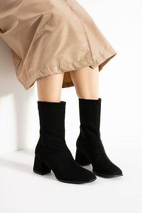 بوت / نیم بوت مشکی زنانه چرم مصنوعی Güllü Shoes - کد 874880206