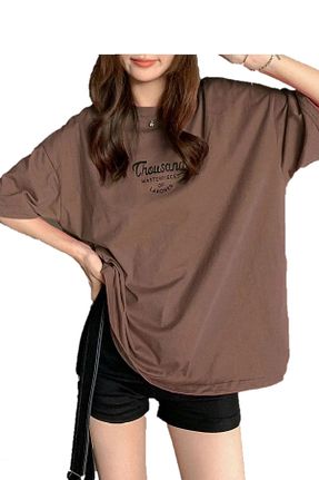 تیشرت سایز بزرگ قهوه ای زنانه تکی DAXİS Sportwear Company - کد 878978191