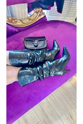 چکمه مشکی زنانه چرم مصنوعی purple shoes - کد 878979846